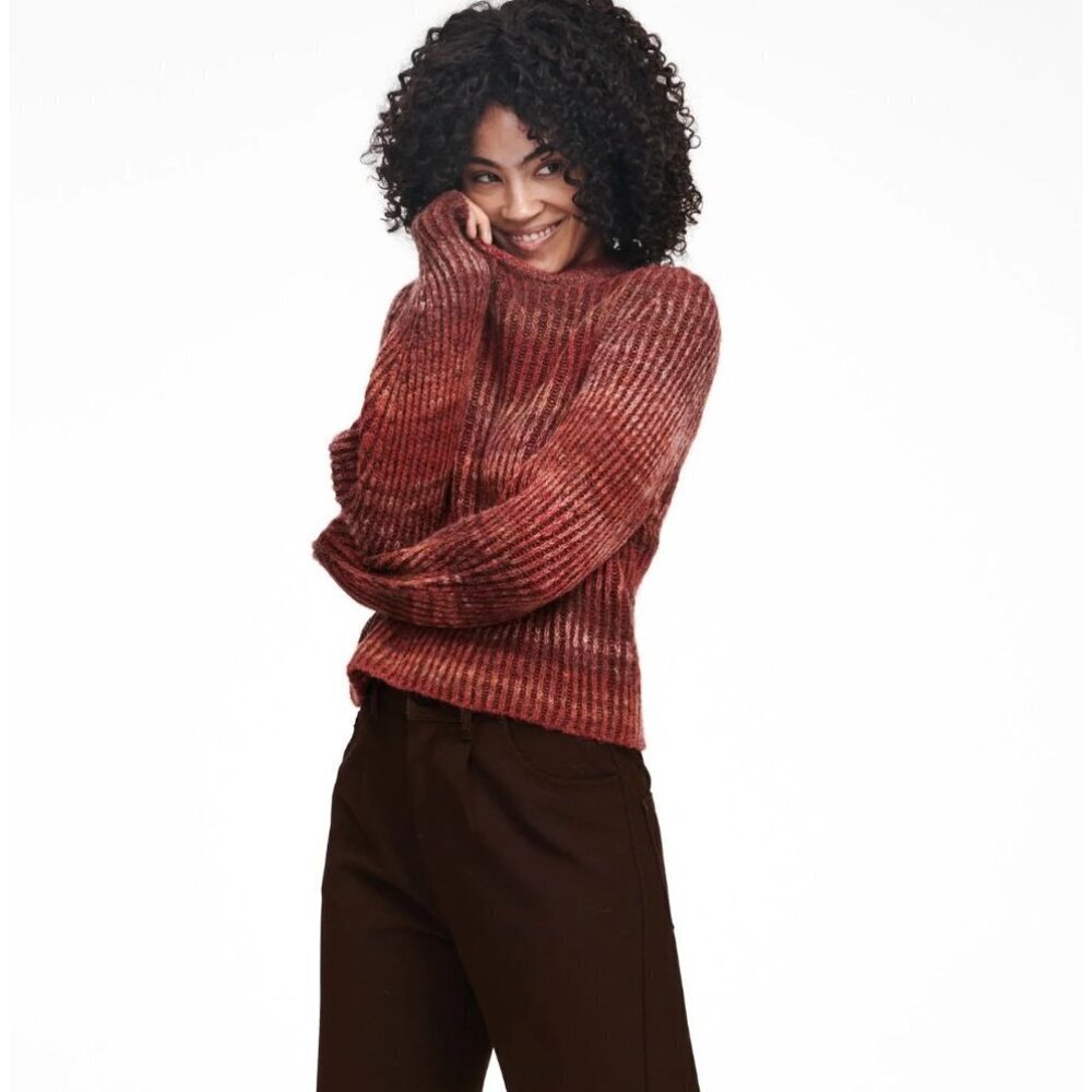 NAADAM Ribbed Space Dye Raglan Crewneck Sweater in Red Combo Size Small